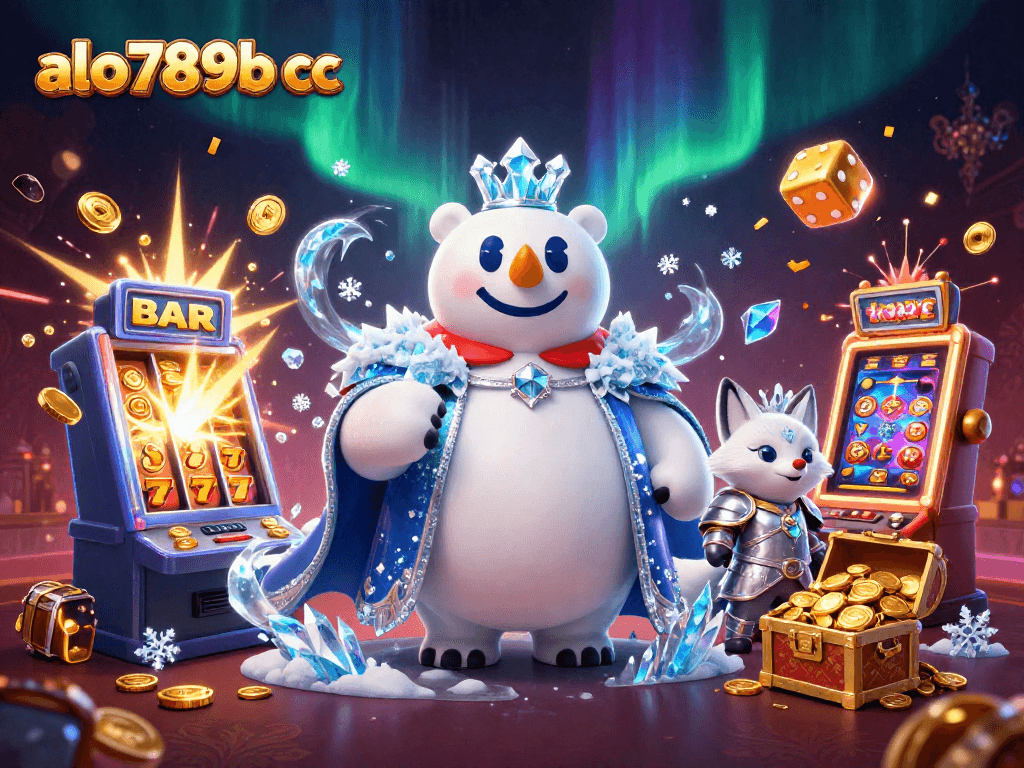 Engage with top-tier games at alo789b cc, featuring a vibrant scene with slot machines and dynamic characters.